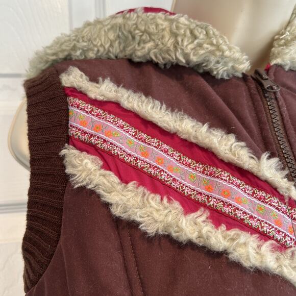Free People Nordic Southwest Boho Brown And Purple Puffer Vest With Hoodie Sz ?? - Picture 5 of 12